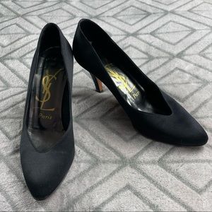 Vintage Yves Saint Laurent (YSL) black satin pumps size 6.5 with 3 inch heel